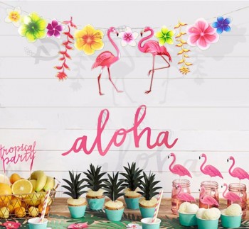 havaiano flamingo decoração puxar flor bunting abacaxi bandeira verão tema festa arranjo bandeira