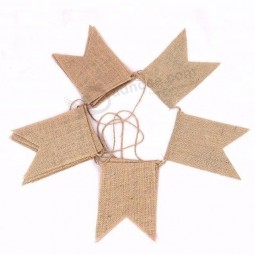 DIY Sackleinen Banner handgemalte Dekoration Jute Hessische Bunting Banner Hochzeitsfeier Fotografie Requisiten Schwalbenschwanzfahnen