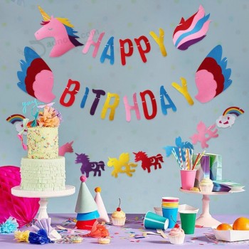 Bannière de fête d’anniversaire de licorne colorée pour les enfants ou les adultes Décorations de fête d’anniversaire Fournitures de fête
