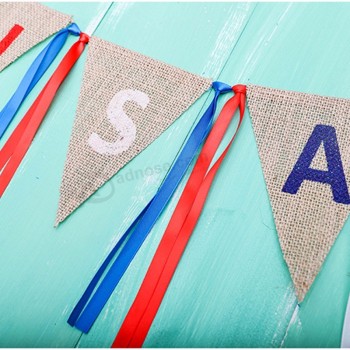 Retro US National Day Hangings The USA Independence Day Garland Buntings Dovetail Jute Linen USA Burlap Flags Party Decoration