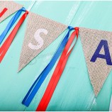 Retro US-Nationaltag Behänge Die USA Unabhängigkeitstag Girlanden Ammern Schwalbenschwanz Jute Leinen USA Sackleinen Flaggen Party Dekoration