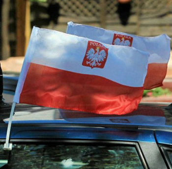 Factory selling car window Poland flag with plastic pole