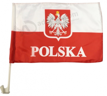 Knitted polyester Polish Car Poland Eagle Flag with plastic pole