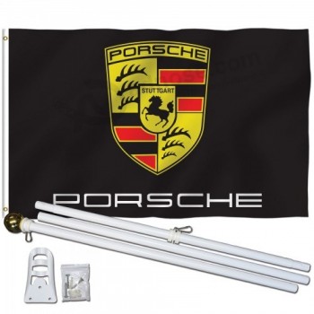 Porsche schwarz 3 'x 5' Polyester Fahne, Stange und Halterung