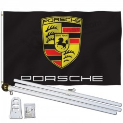 porsche zwart 3 'x 5' polyester vlag, paal en houder