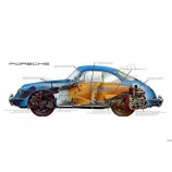 Porsche 356 Cutaway Mini Poster 11 x 17 Master Print