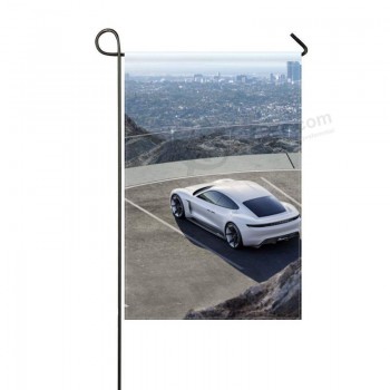 DongGan Jardin Drapeau Porsche Mission E Concept Blanc Vue de dessus 12x18 pouces (sans mât)
