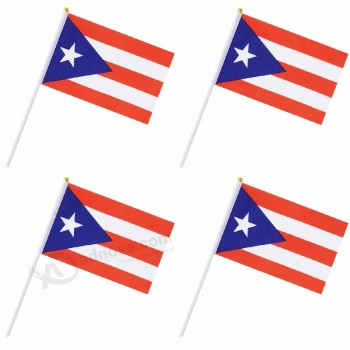 子供女の子大人の手ポリエステルキャンバス明るいプエルトリコ手振る旗プラスチックポール付き