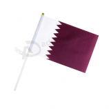 polyester hand held Qatar flags with plastic pole