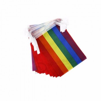 Barato multicolor flâmula tamanho personalizado colorido arco-íris bandeiras do partido bandeiras bunting