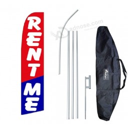Ensemble complet de drapeau et d’étui en plumes « Rent Me » de 12 pieds.Comprend un drapeau de 12 pieds, un poteau de 15 pieds, un piquet de sol et une mallette de transport/rangem