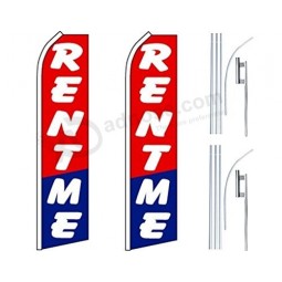 2 drapeaux Swooper Flutter Feather plus 2 poteaux et pointes de sol RENTEZ-MOI Rouge Blanc Bleu