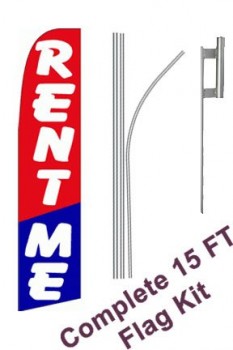 NEOPlex - Kit complet de drapeau « Rent Me » - Comprend un drapeau d’affaires Swooper Feather de 12 pi avec mât en aluminium anodisé de 15 pieds ET crampon au sol