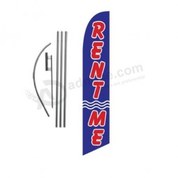 Rent Me Real Estate Advertising Feather Banner Swooper Flag Sign with Flag Pole Kit and Ground Stake