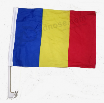 Usine de vente directe de fenêtre de voiture drapeau roumain avec poteau en plastique