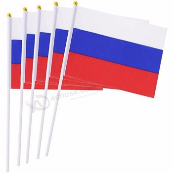 Drapeau de bâton de la Russie, 5 PC tenu à la main Drapeaux nationaux sur bâton 14 * 21cm