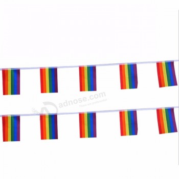 custom regenboog bunting vlag-polyester string vlag met touw