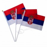 fabriek direct aangepaste afdrukken polyester sport spel Fan juichen klein land Servië hand schudden vlag