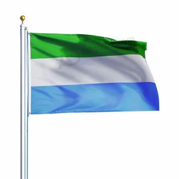Impression numérique tissu polyester personnalisé 3x5ft Pays Sierra Leone Bleu Blanc Vert Drapeau