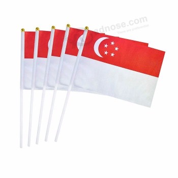 Fã acenando bandeiras nacionais de mini Singapura