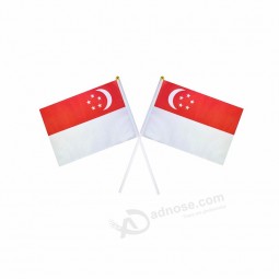 Singapore Hand Held Flying Flag Sports Cheering Hand Flag with Plastic Pole