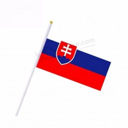 Polyester Slovakia Hand Waving Flag With Plastic Pole