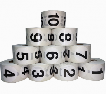 Impression d’étiquettes et d’autocollants ronds sur papier blanc brillant avec numéro de série