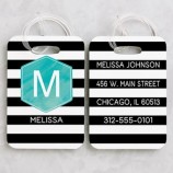  travel in personalized style with our modern stripe personalized luggage Tag Set
