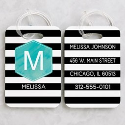  travel in personalized style with our modern stripe personalized luggage Tag Set