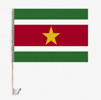 Knitted Polyester Suriname Country Car Clip Flag with Pole