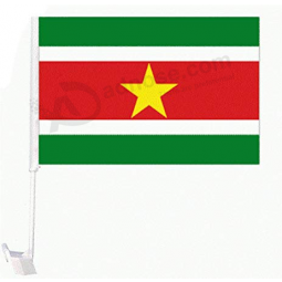 Factory selling car window Suriname flag with plastic pole