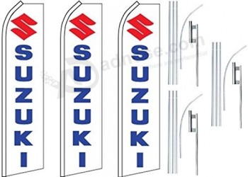 3个扑动扑羽毛标志，外加3根杆和地面钉子suzuki徽标蓝色红色白色