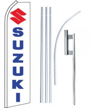 Swooper bandiera con piume svolazzanti più asta e picchetto di terra suzuki logo blu Rosso bianco