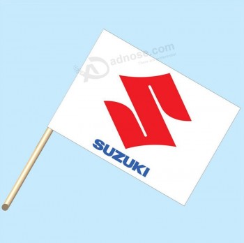 « Logo Suzuki » - NEOPlex 30 « x 42 » drapeau de lot de voiture monté sur un bâton/poteau en bois de 4 pi