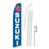 NEOPlex - Kit complet de drapeau « Suzuki » - Comprend un drapeau d’affaires Swooper Feather de 12 pi avec mât en aluminium anodisé de 15 pieds ET crampon au sol
