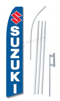 NEOPlex - Kit complet de drapeau « Suzuki » - Comprend un drapeau d’affaires Swooper Feather de 12 pi avec mât en aluminium anodisé de 15 pieds ET crampon au sol