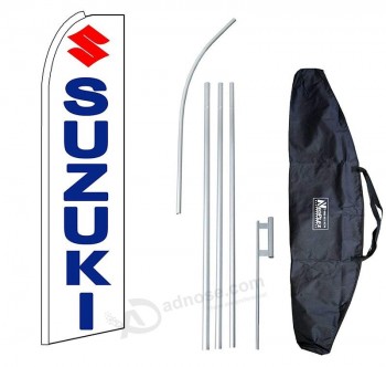 Ensemble complet de drapeau et de mallette en plumes « Suzuki Logo » de 12 pieds.Comprend un drapeau de 12 pieds, un poteau de 15 pieds, un crampon au sol