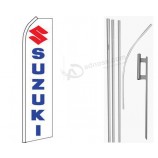 MWS Suzuki White/Blue Swooper Flag & 16ft Flagpole Kit/Ground Spike