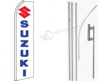 MWS Suzuki White/Blue Swooper Flag & 16ft Flagpole Kit/Ground Spike