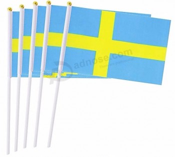 スウェーデン国旗、5 PCハンドヘルド国旗、スティック14 * 21cm