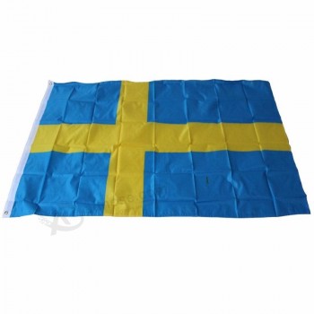 Coupe du monde pays drapeau ventes chaudes 3x5ft soie imprimé drapeau de la Suède