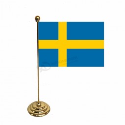 Stoter High Quality Sweden Table Flag with Metal Flagpole,100% polyester Banner