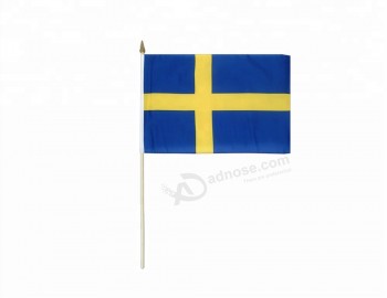 100% polyester printed Sweden hand held flags with plastic pole