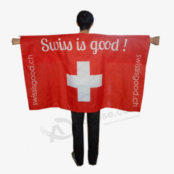Drapeau suisse personnalisé un côté imprimé drapeaux des pays polyester avec la manche drapeau de la cape