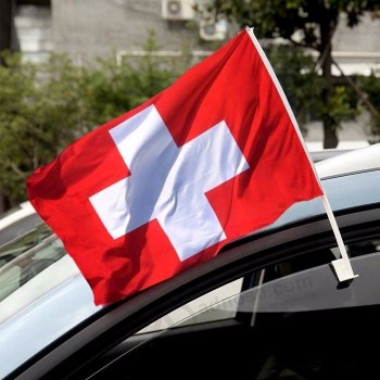 высококачественный вязаный полиэстер швейцарский флаг для окна автомобиля