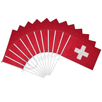 высокое качество ткани швейцария рука развевающиеся флаги мини швейцарский флаг