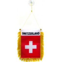 Switzerland Mini Banner 6'' x 4'' - Swiss Pennant 15 x 10 cm - Mini Banners 4x6 inch Suction Cup Hanger