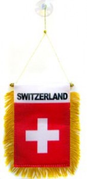Zwitserland mini banner 6 '' x 4 '' - Zwitserse wimpel 15 x 10 cm - mini banners 4x6 inch zuignap hanger