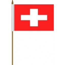Switzerland Suisse Small 4 X 6 Inch Mini Country Stick Flag Banner with 10 Inch Plastic Pole .. Great Quality Polyester