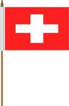 bandiera svizzera suisse piccola bandiera 4 x 6 pollici mini country stick con asta in plastica da 10 pollici .. poliestere di ottima qualità